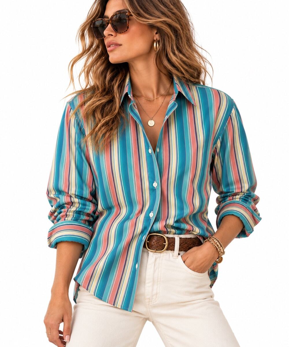 Vintage Foxcroft Striped Button Down Shirt - Size 14 - Multi-Color